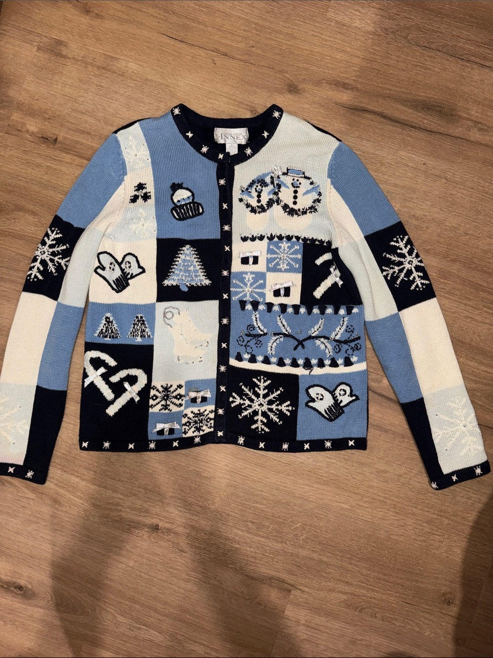 Casual Corner Annex Blue & Navy Embellished Winter Cardigan